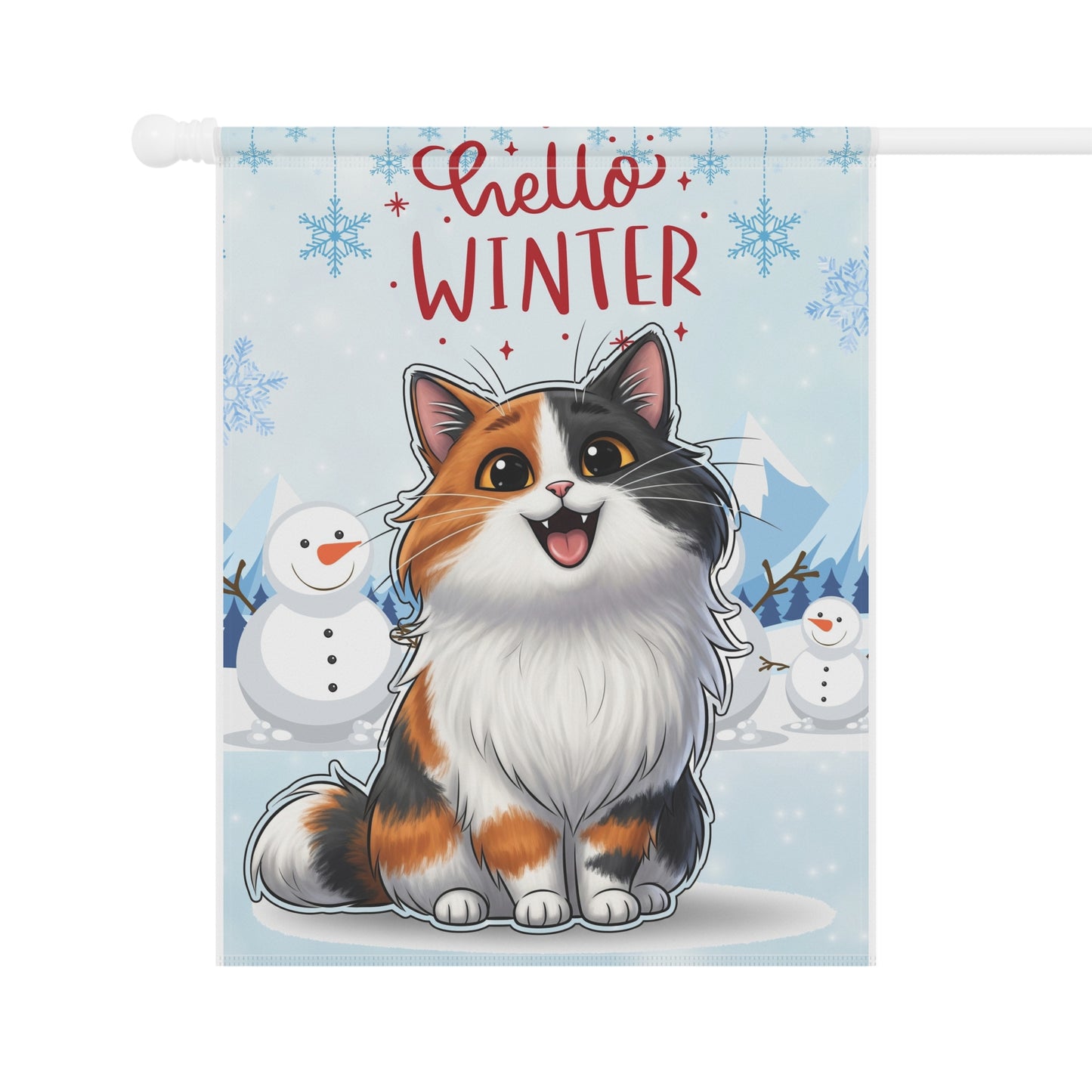 Long hair calico cat Hello Winter Garden Banner