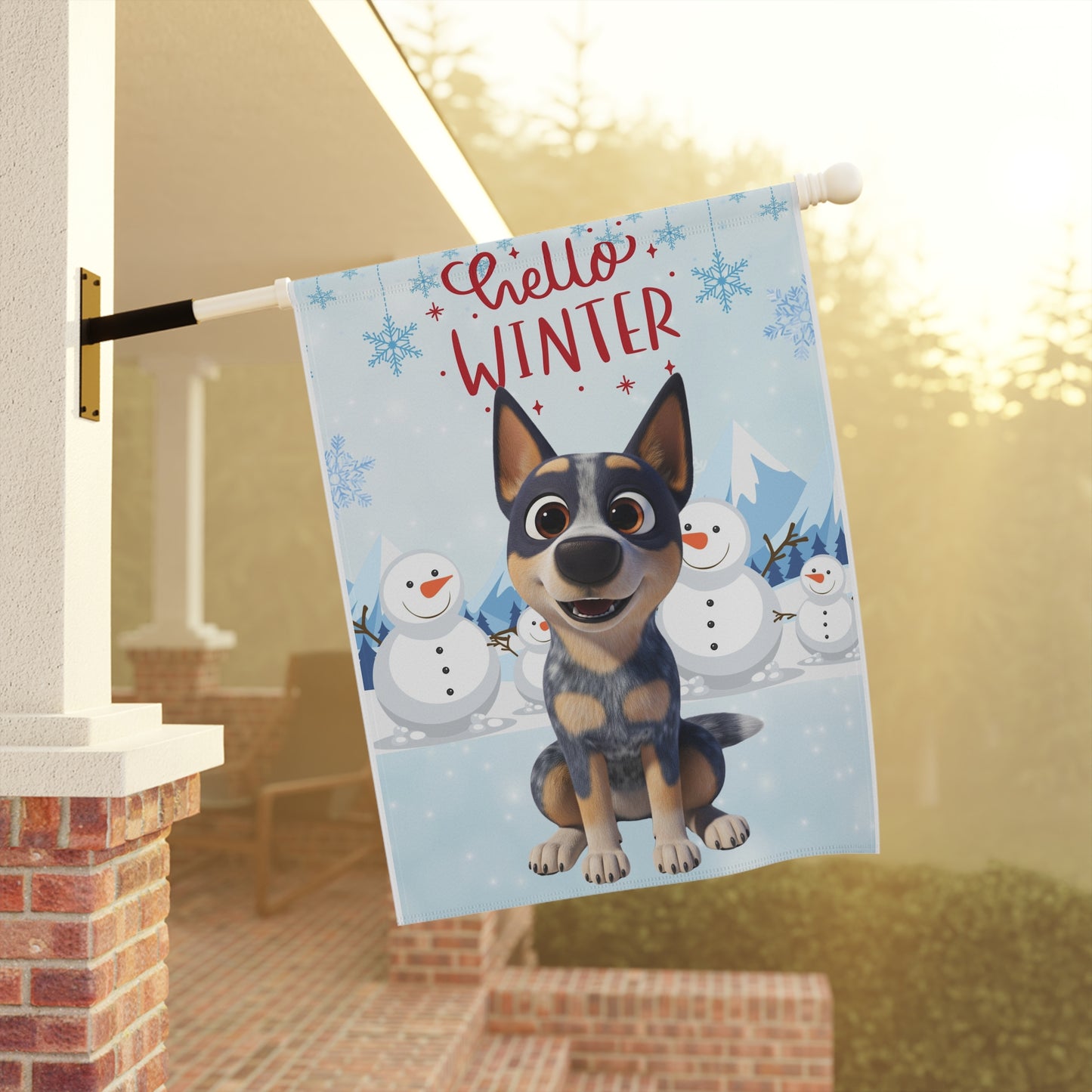 Blue Heeler Hello Winter Garden Banner