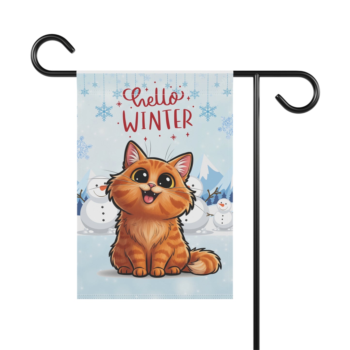 Long hair orange cat Hello Winter Garden Banner