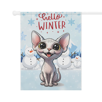 Sphynx Cat Hello Winter Garden Banner