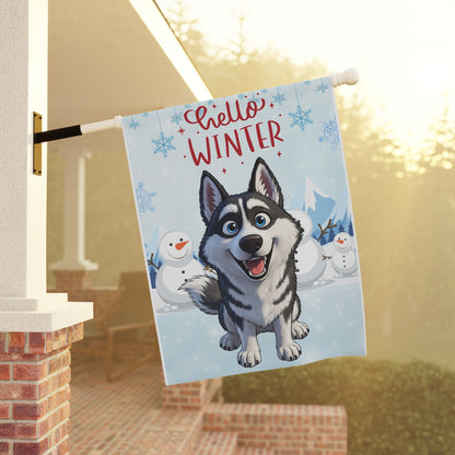 Husky Hello Winter Garden Banner