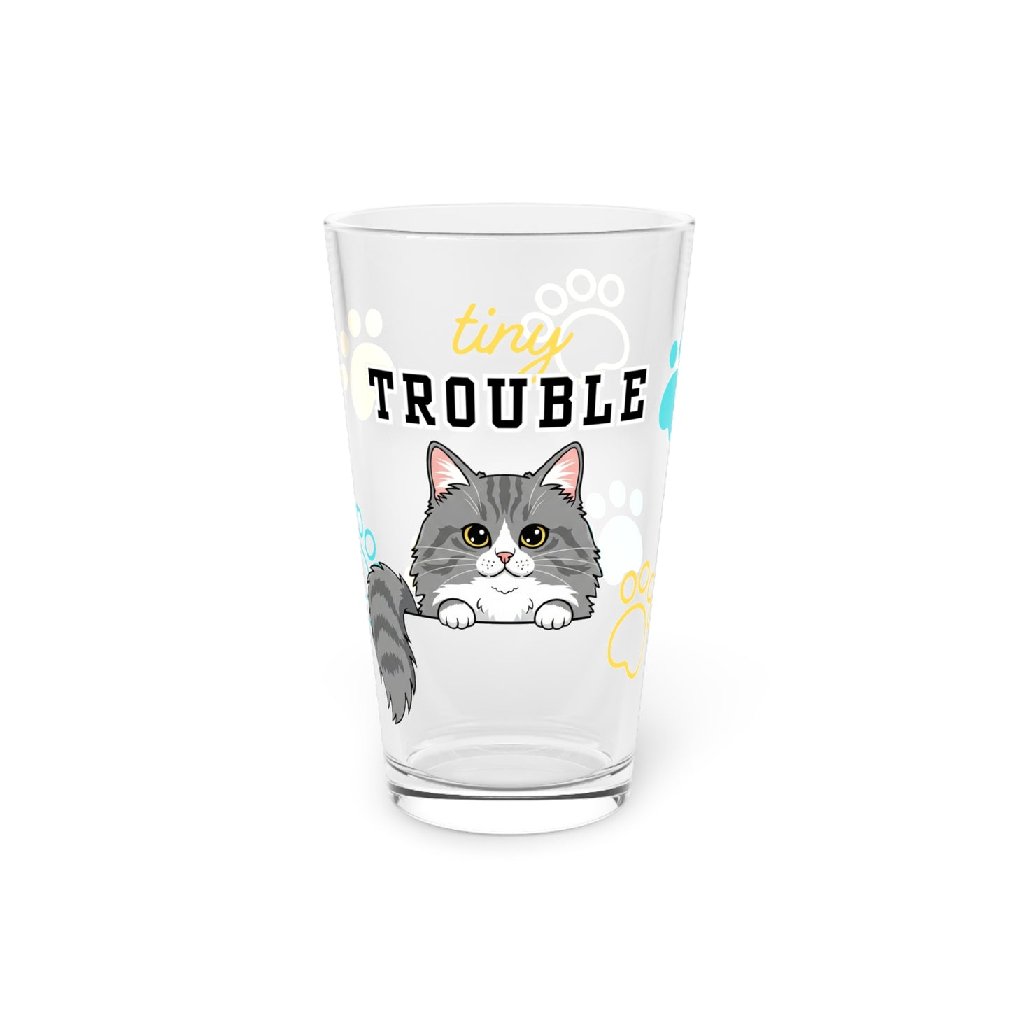 Long hair bi-color gray cat Tiny Trouble Pint Glass