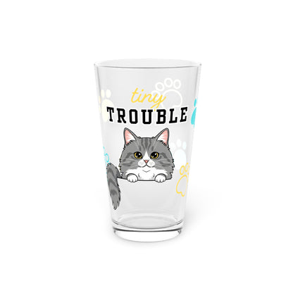Long hair bi-color gray cat Tiny Trouble Pint Glass