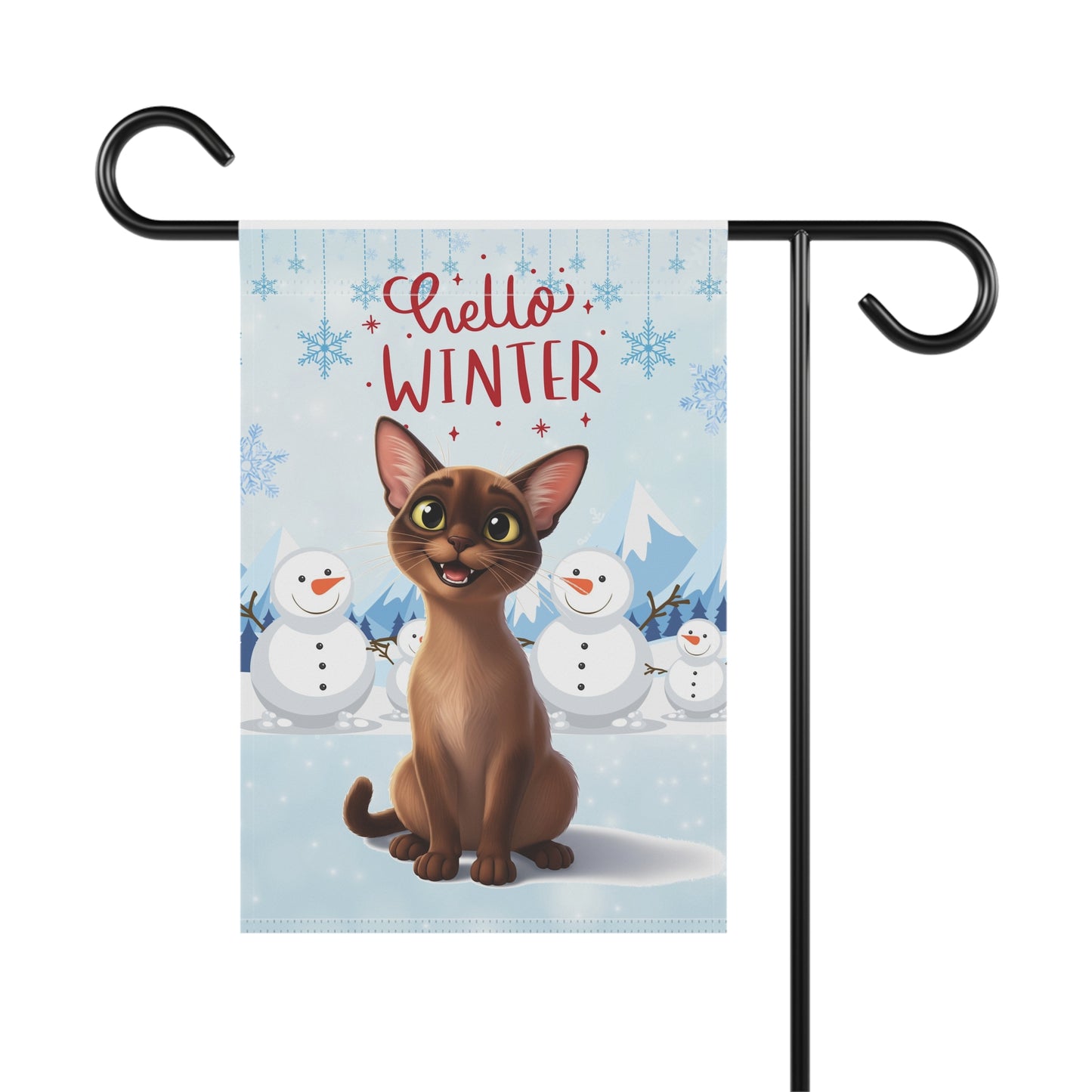 Short hair brown cat Hello Winter Garden Banner