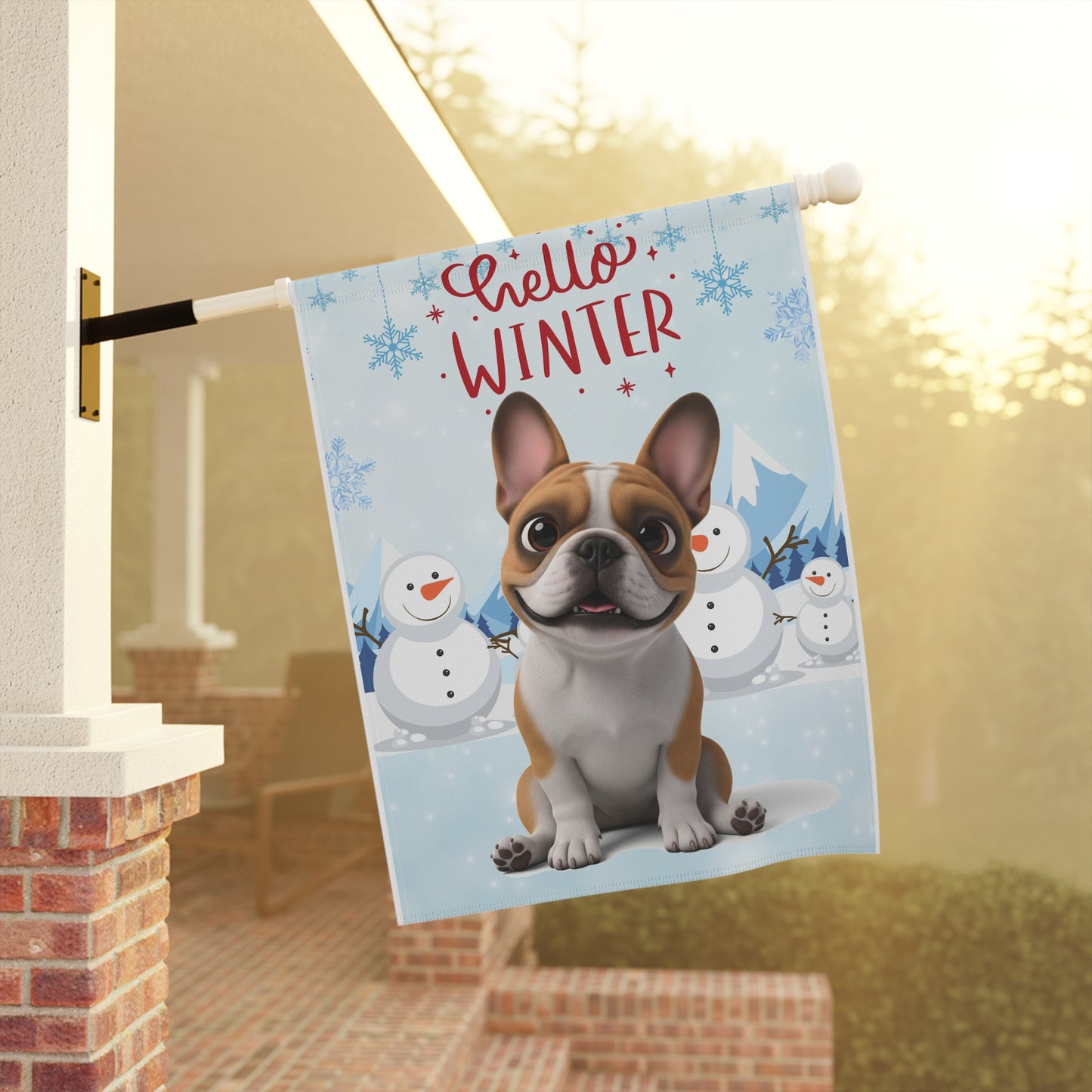 Frenchie Hello Winter Garden Banner