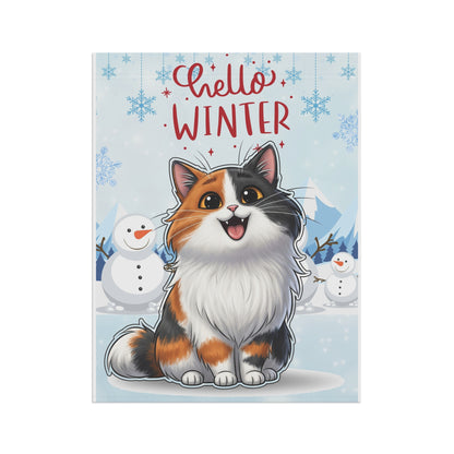 Long hair calico cat Hello Winter Garden Banner