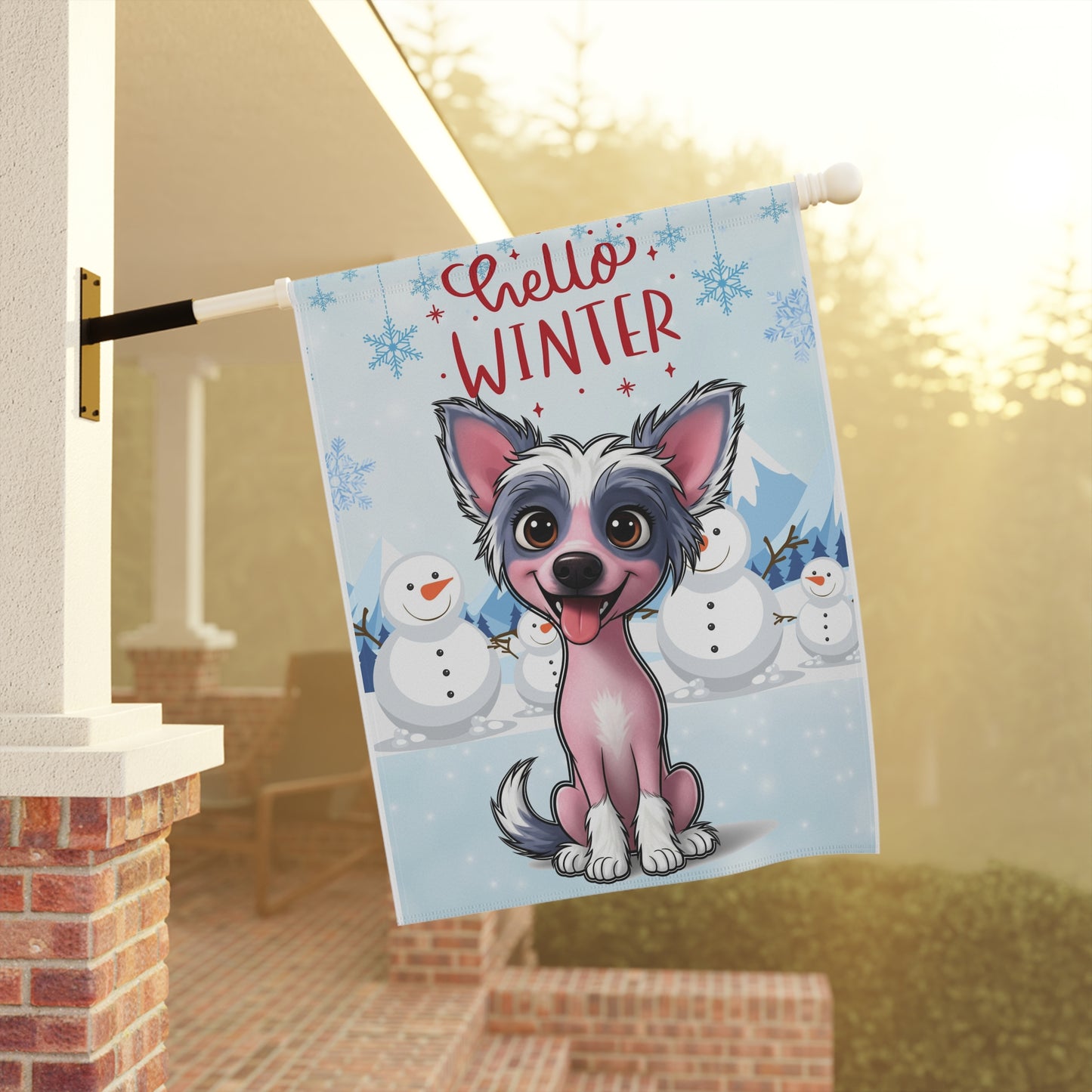 Chinese Crested Hello Winter Garden Banner