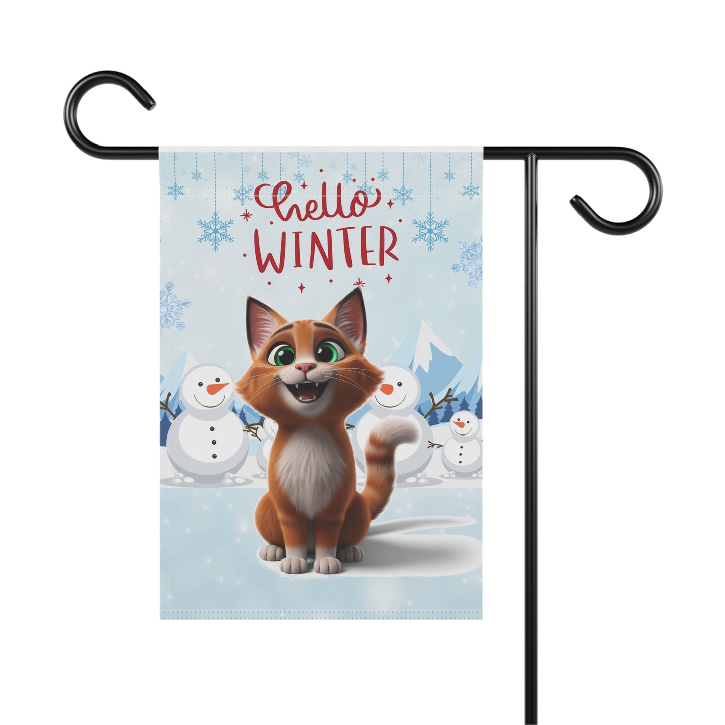 Short hair bi-color orange cat Hello Winter Garden Banner