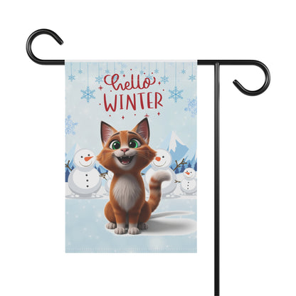 Short hair bi-color orange cat Hello Winter Garden Banner