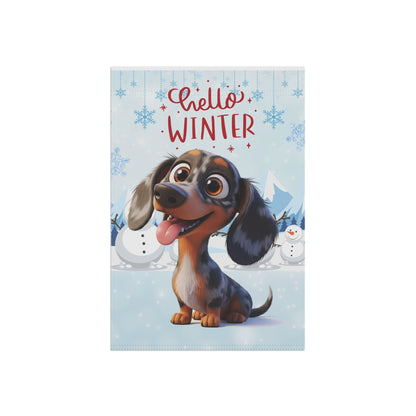 Dacshund Hello Winter Garden Banner