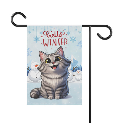 Siberian Cat Hello Winter Garden Banner