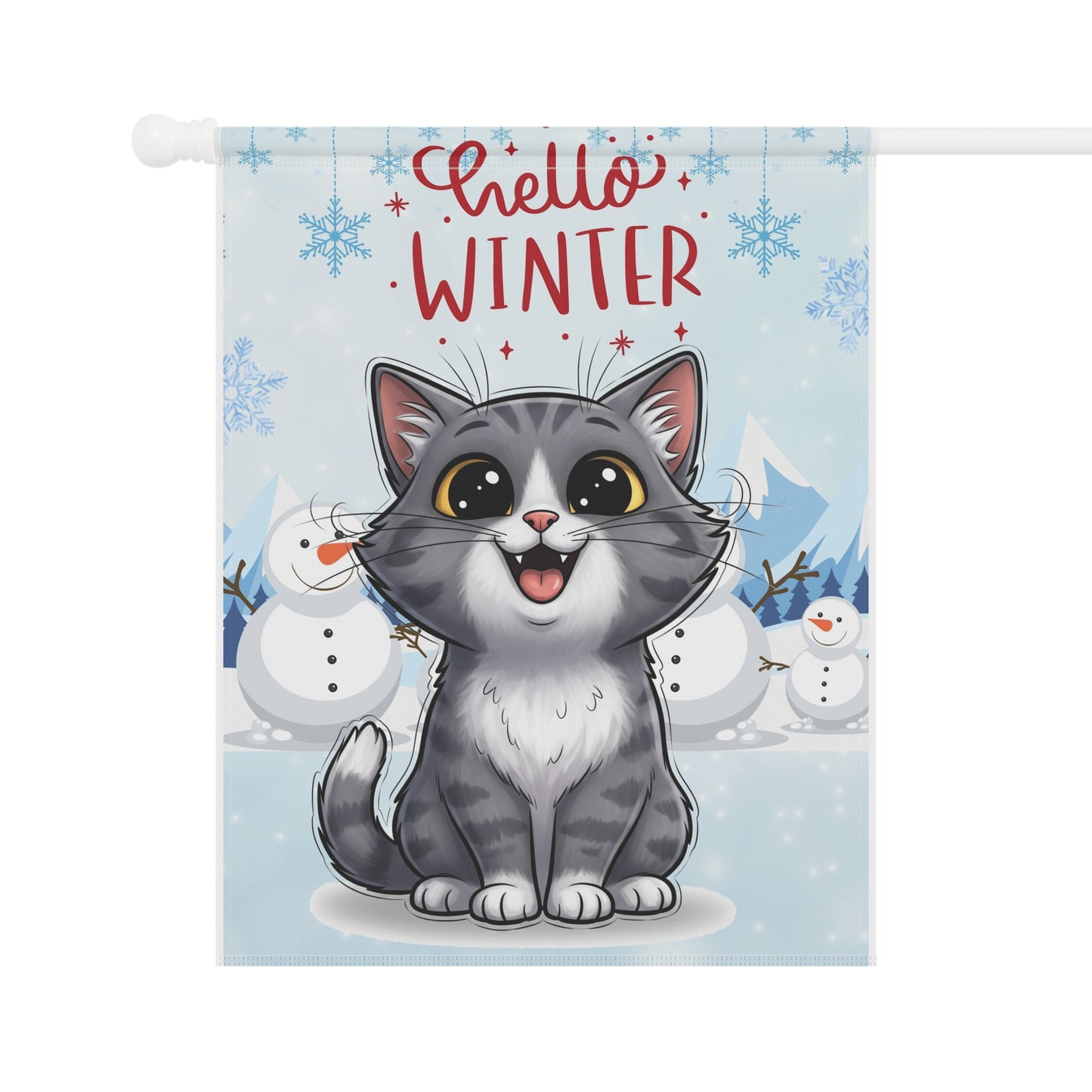 Short hair bi-color gray cat Hello Winter Garden Banner