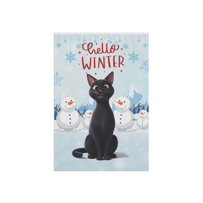 Short hair black cat Hello Winter Garden Banner