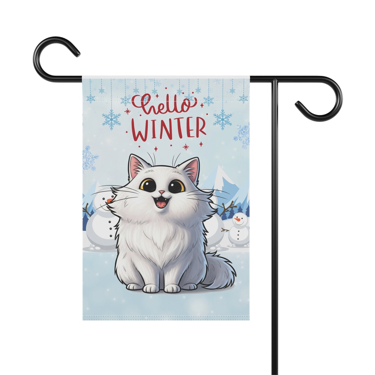 Long hair white cat Hello Winter Garden Banner