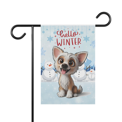 Chinese Crested Hello Winter Garden Banner