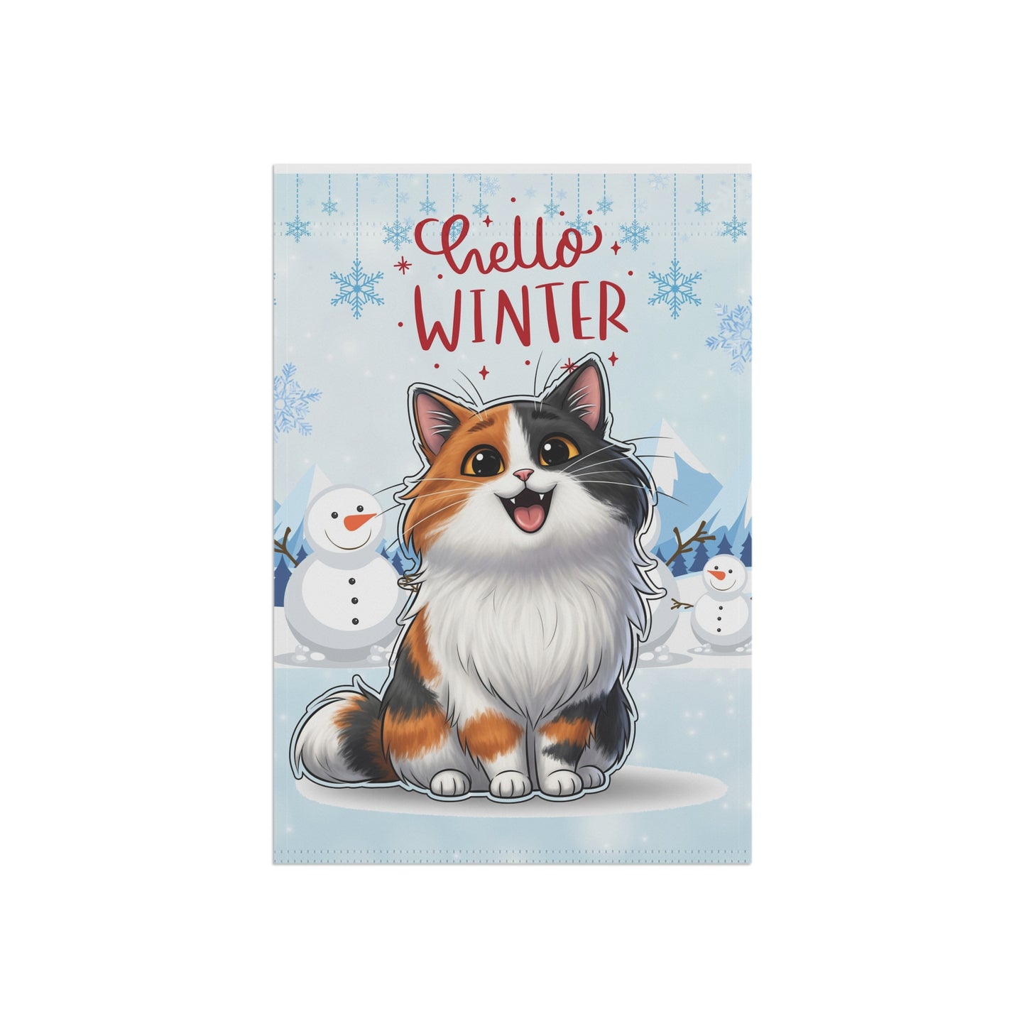 Long hair calico cat Hello Winter Garden Banner