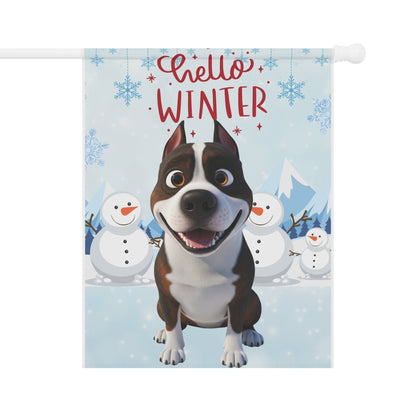 Staffy Hello Winter Garden Banner