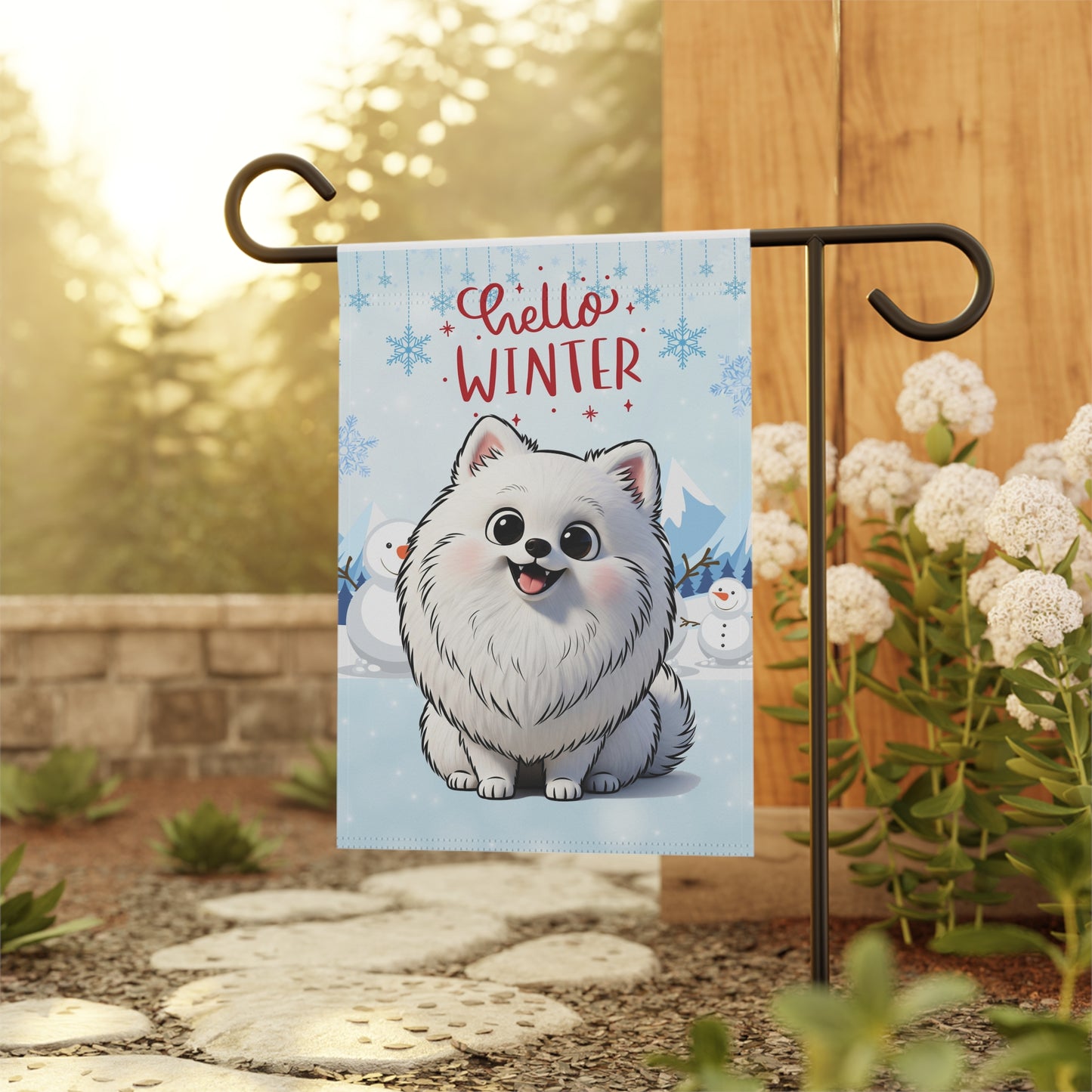 Pomeranian Hello Winter Garden Banner