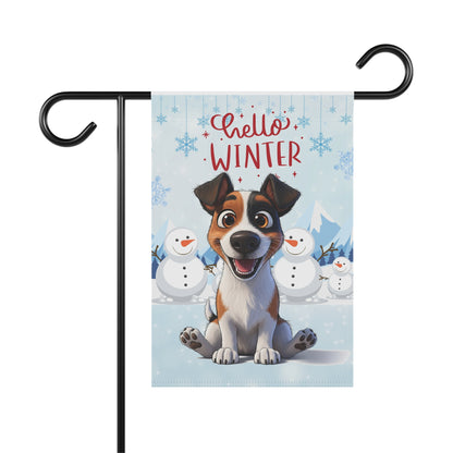Jack Russell Hello Winter Garden Banner