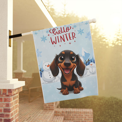 Dacshund Hello Winter Garden Banner