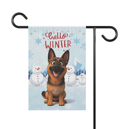 German Shepherd Hello Winter Garden Banner