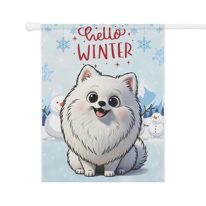 Pomeranian Hello Winter Garden Banner