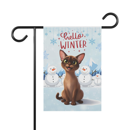 Short hair brown cat Hello Winter Garden Banner