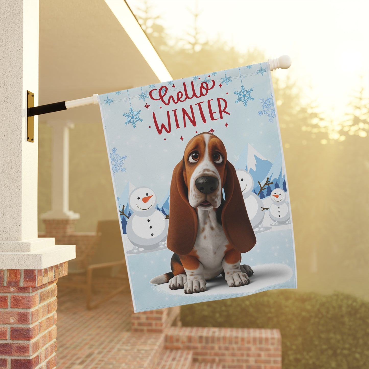 Basset Hound Hello Winter Garden Banner