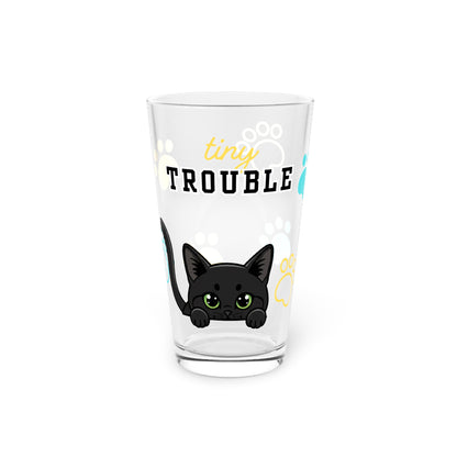Short hair black cat Tiny Trouble Pint Glass