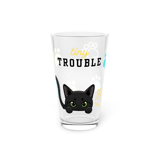 Short hair black cat Tiny Trouble Pint Glass
