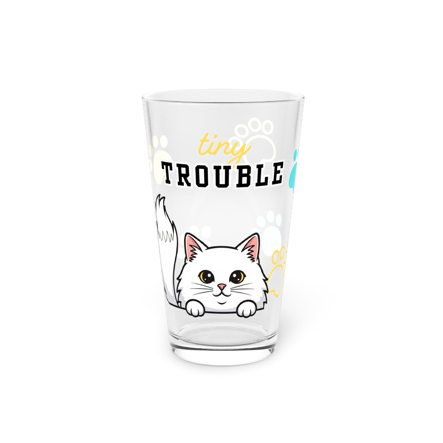 Long hair white cat Tiny Trouble Pint Glass
