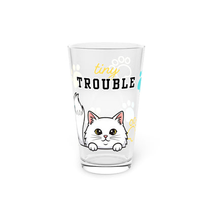 Long hair white cat Tiny Trouble Pint Glass