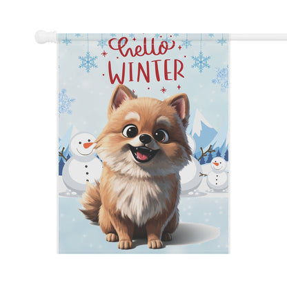 Pomeranian Hello Winter Garden Banner
