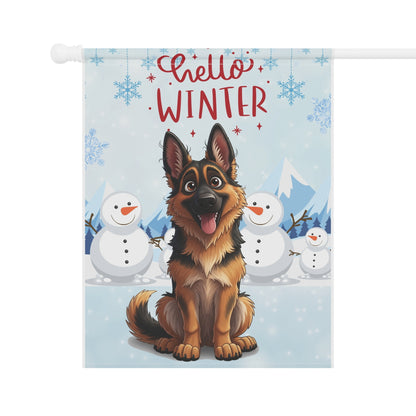 German Shepherd Hello Winter Garden Banner