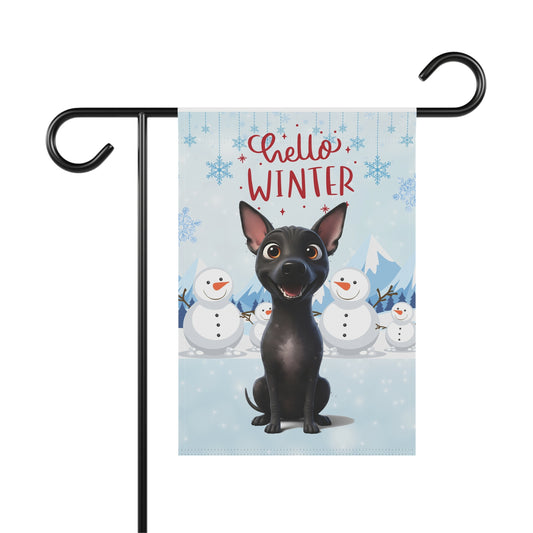 Hairless Dog Hello Winter Garden Banner