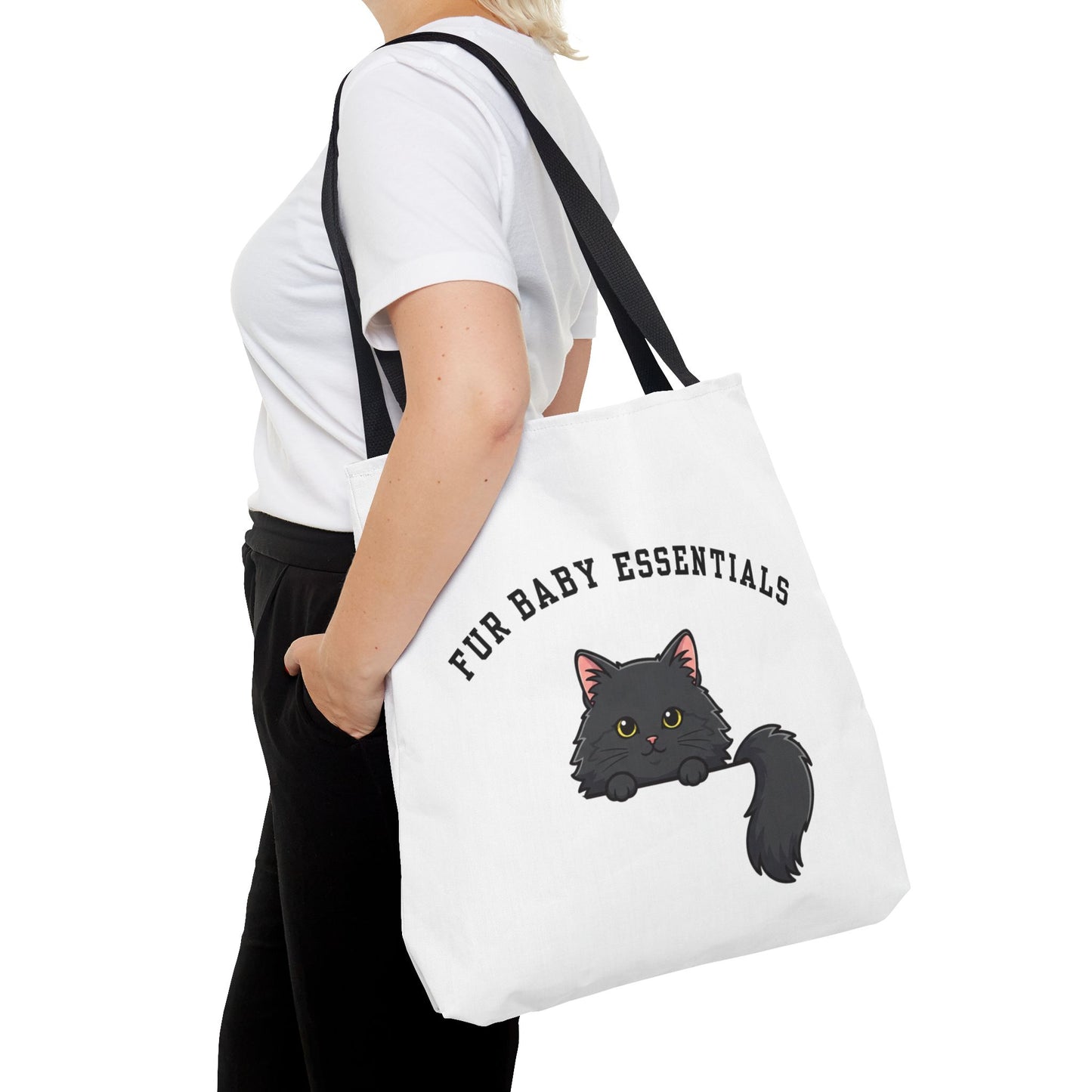 Long hair black cat FurBaby Tote Bag