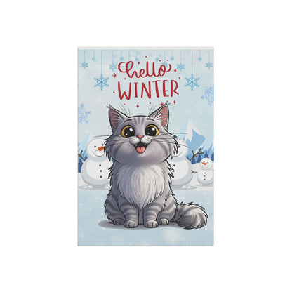 Long hair silver tabby cat Hello Winter Garden Banner