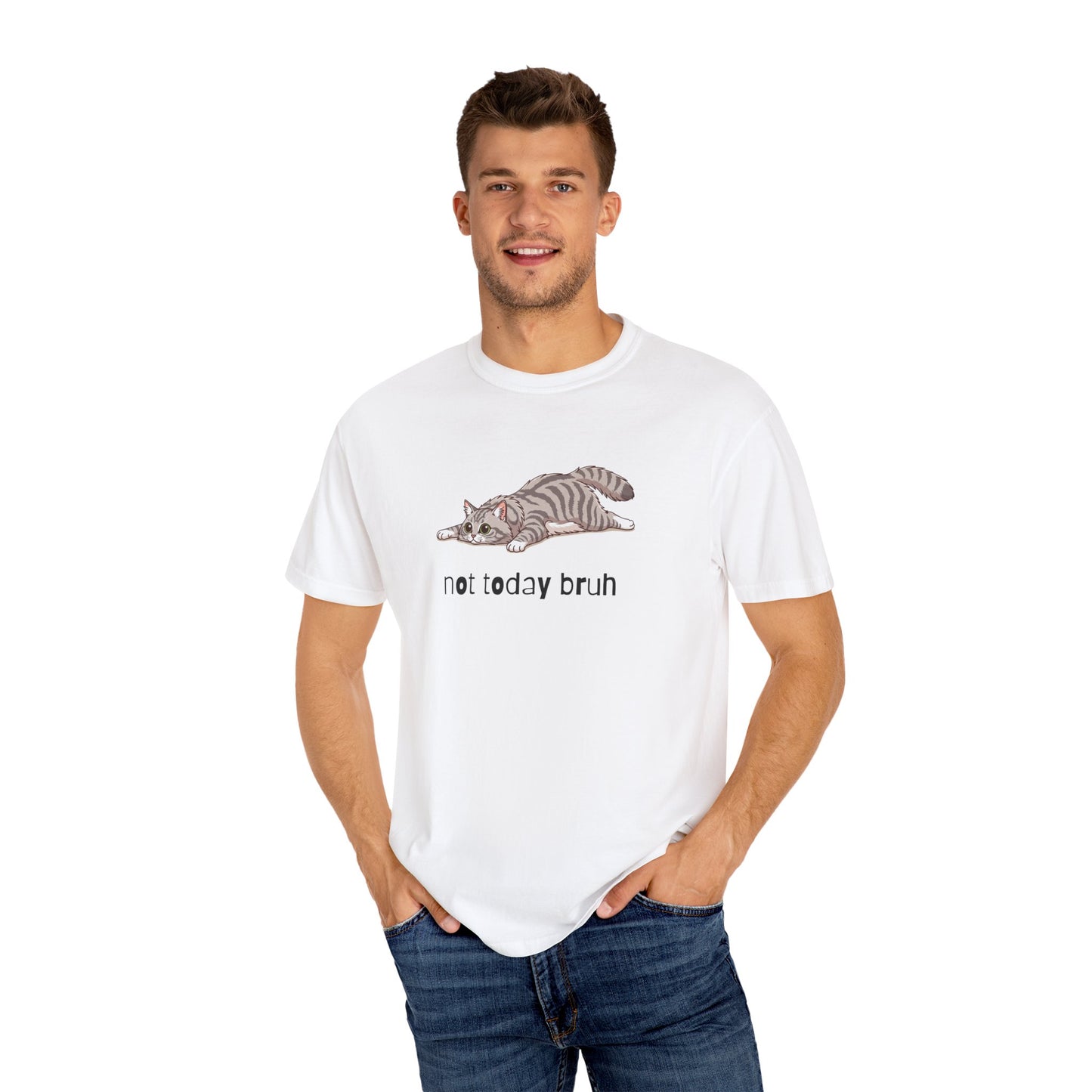 Long hair silver tabby cat Not Today Bruh T-Shirt