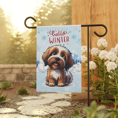 Tibetan Terrier Hello Winter Garden Banner