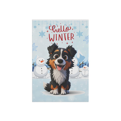 Border Collie Hello Winter Garden Banner