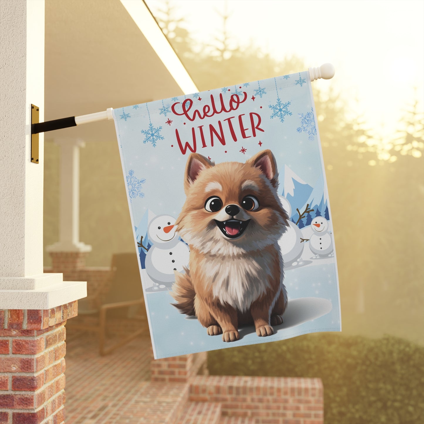 Pomeranian Hello Winter Garden Banner