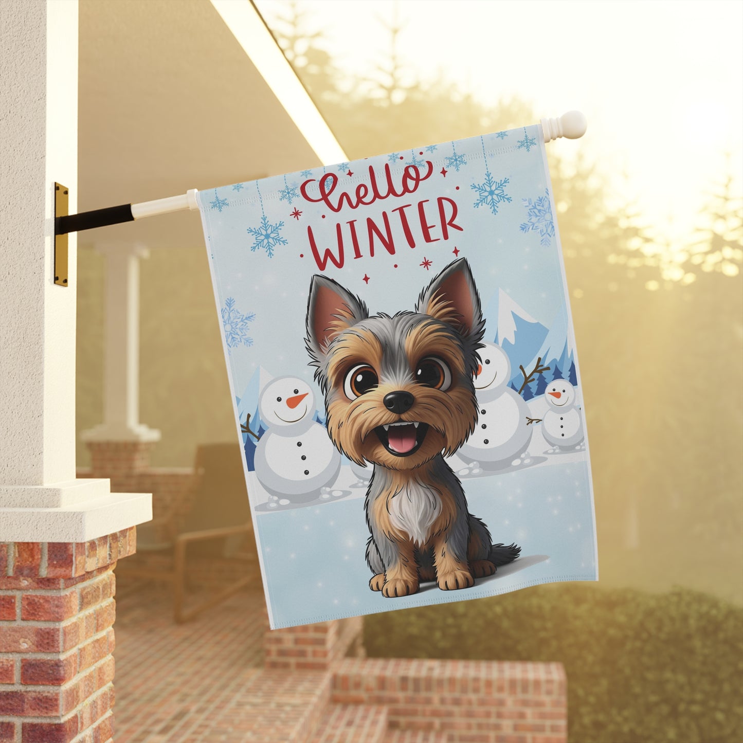 Yorkie Hello Winter Garden Banner