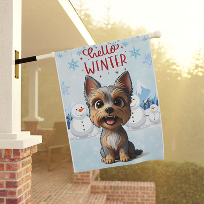 Yorkie Hello Winter Garden Banner