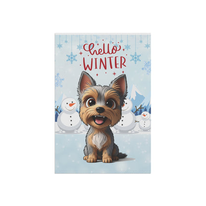 Yorkie Hello Winter Garden Banner