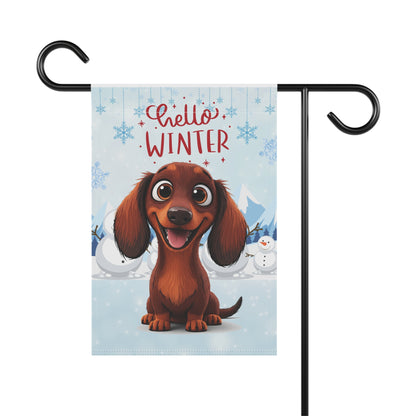 Dacshund Hello Winter Garden Banner