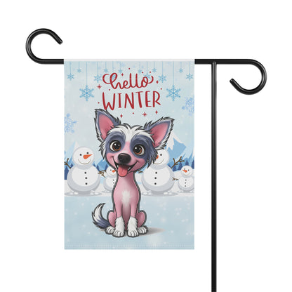 Chinese Crested Hello Winter Garden Banner