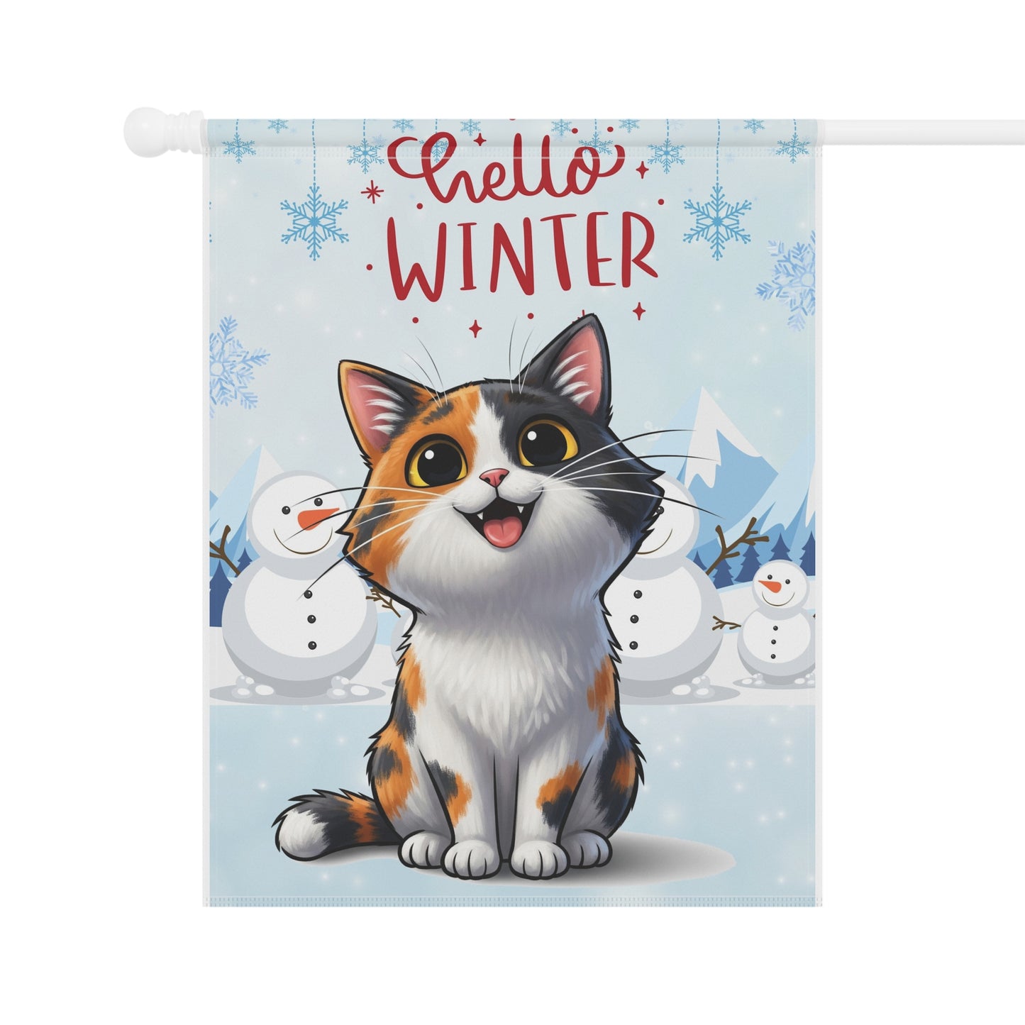 Short hair calico cat Hello Winter Garden Banner