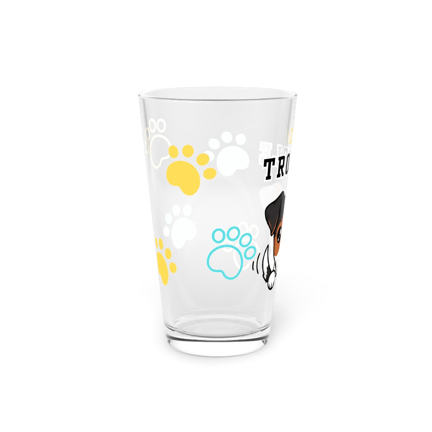 Jack Russell Tiny Trouble Pint Glass