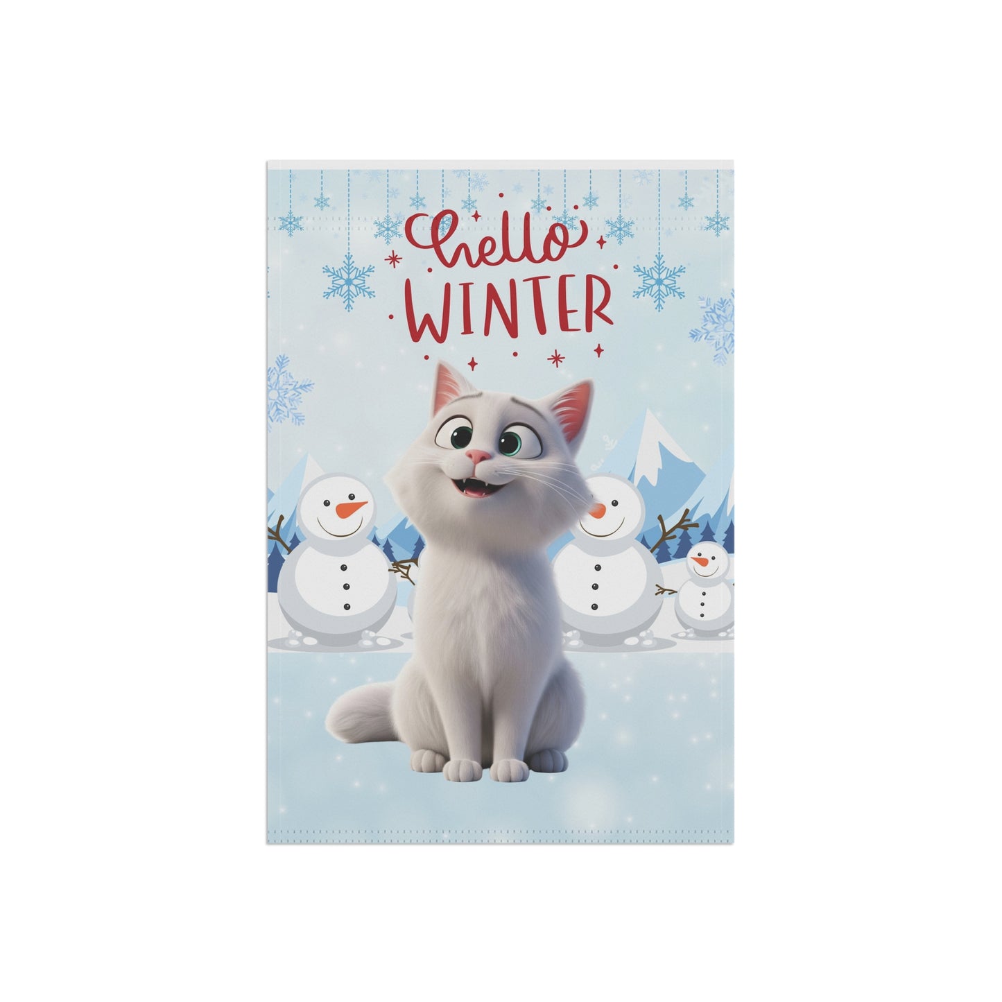 Short hair white cat Hello Winter Garden Banner