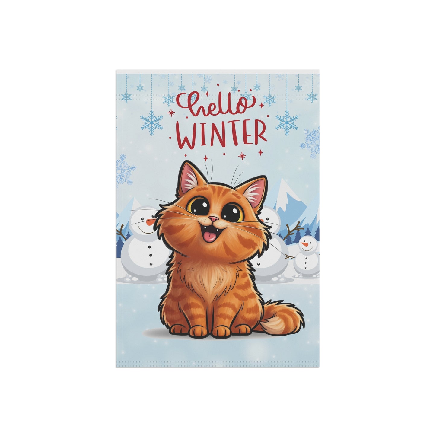Long hair orange cat Hello Winter Garden Banner